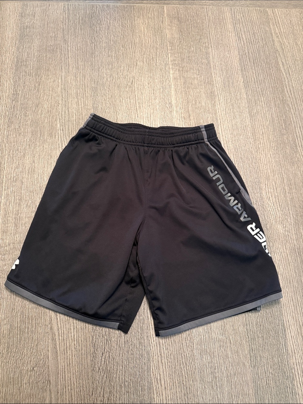 Under Armour Boy’s Black Athletic Training Shorts with Gray Accents